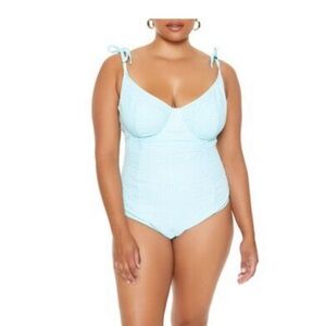 Forever 21 Light Blue Gingham One Piece Swimsuit
